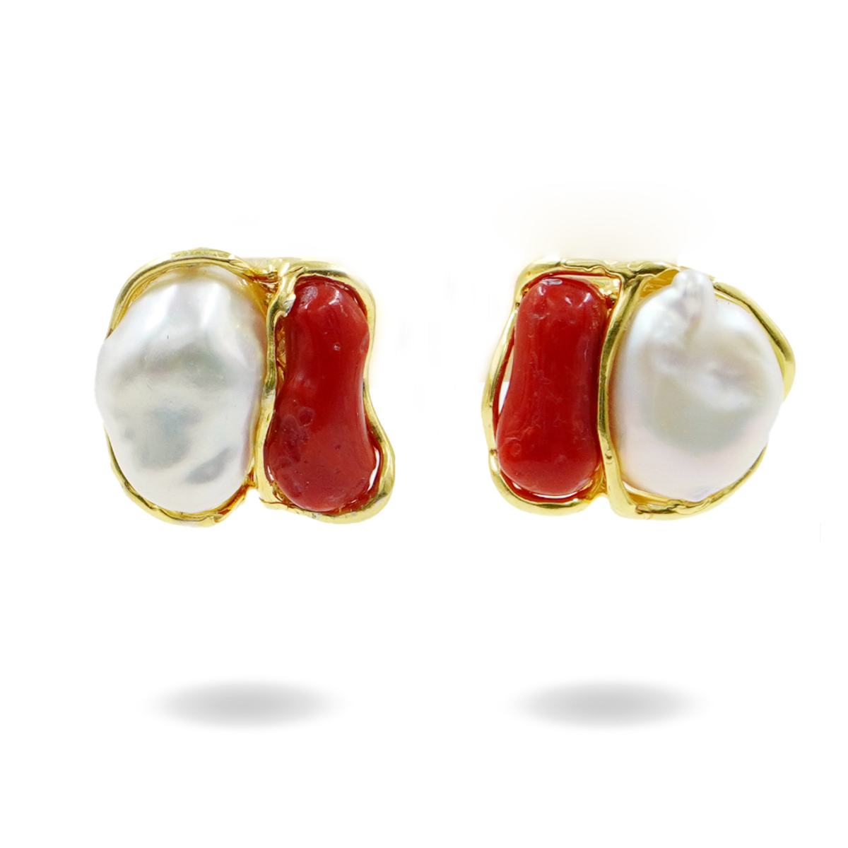 Orecchini Argento con Corallo, Perla – Dorato