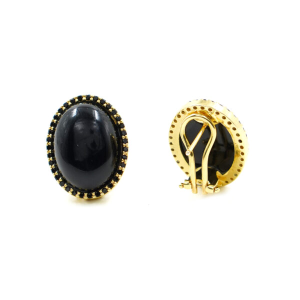 Orecchini Argento con Agata Nera – Dorato