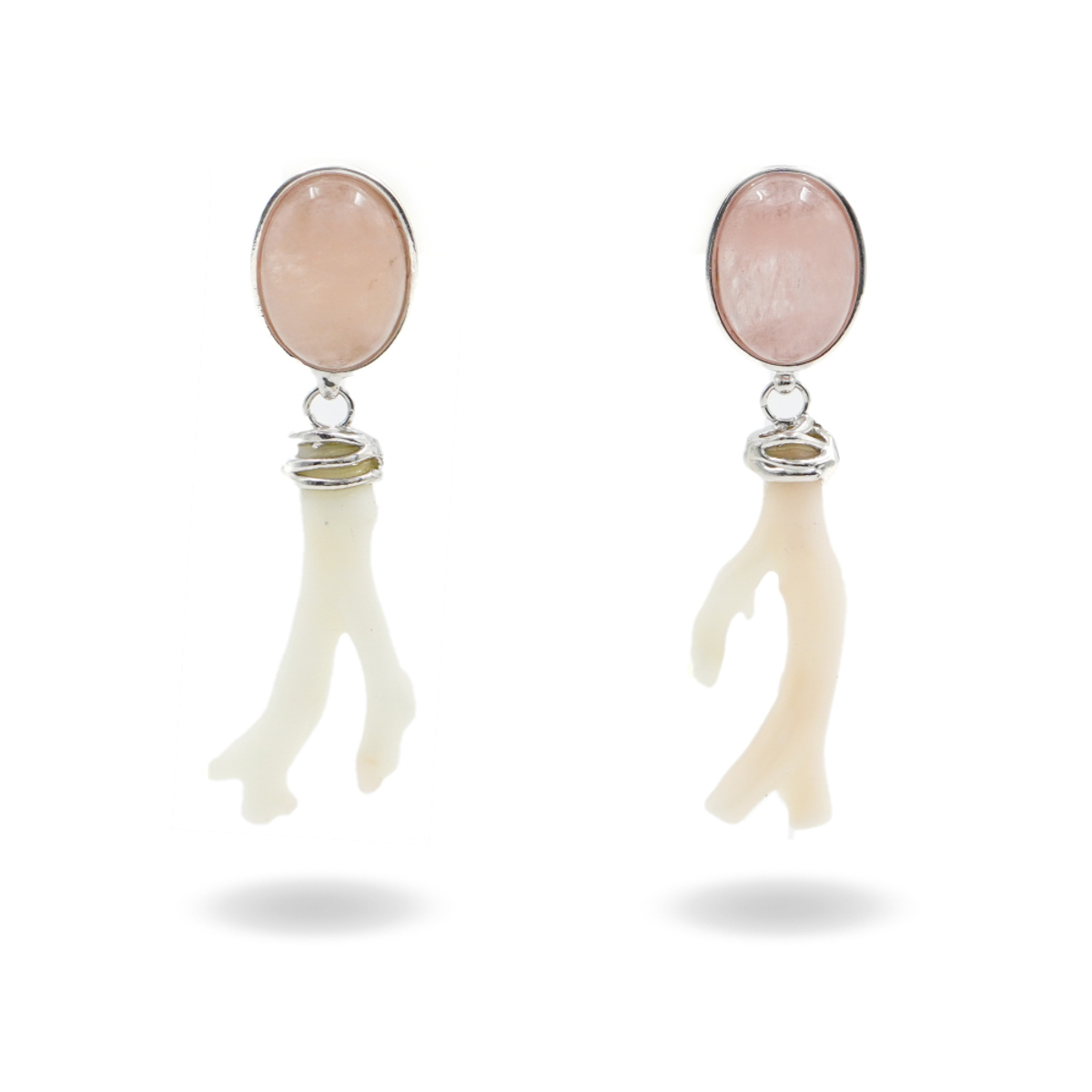 Orecchini Argento con Morganite, Corallo - Rodiato