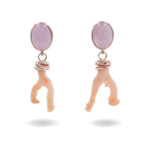 Orecchini Argento con Kunzite, Corallo - Rosè