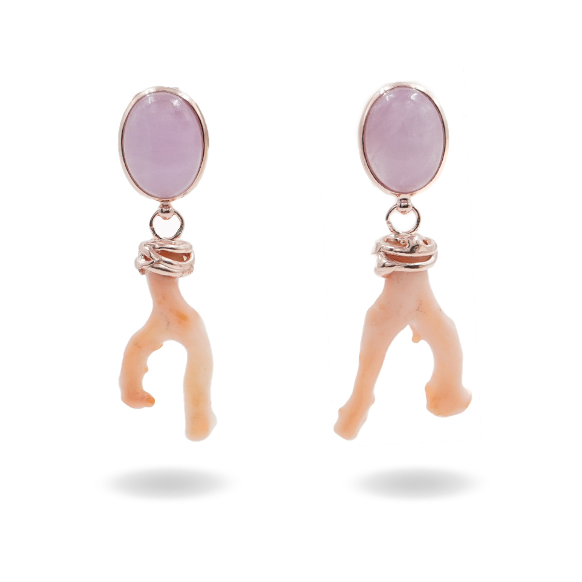 Orecchini Argento con Kunzite, Corallo - Rosè