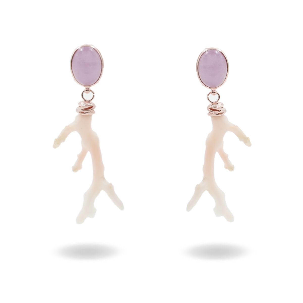 Orecchini Argento con Kunzite, Corallo - Rosè - immagine 2