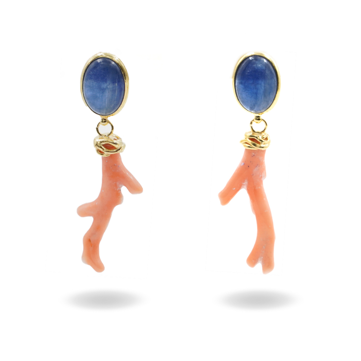 Orecchini Argento con Cianite, Corallo - Dorato - immagine 2