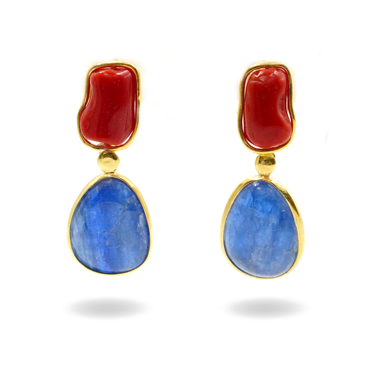 Silver earrings with kyanite, coral - golden color - Image 2