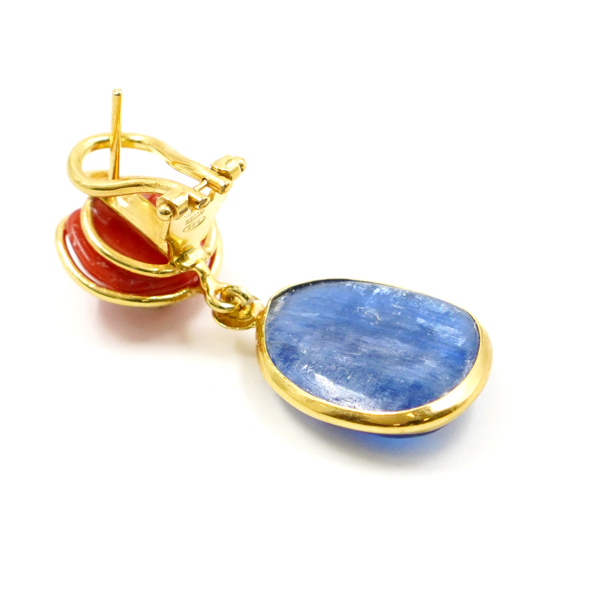 Silver earrings with kyanite, coral - golden color - Image 3