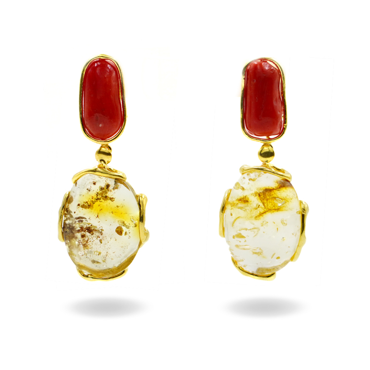 Orecchini Argento con Ambra, Corallo - Dorato - immagine 2