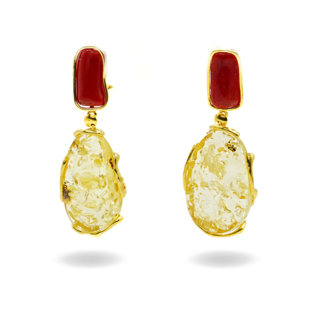 Orecchini Argento con Ambra, Corallo - Dorato - immagine 3