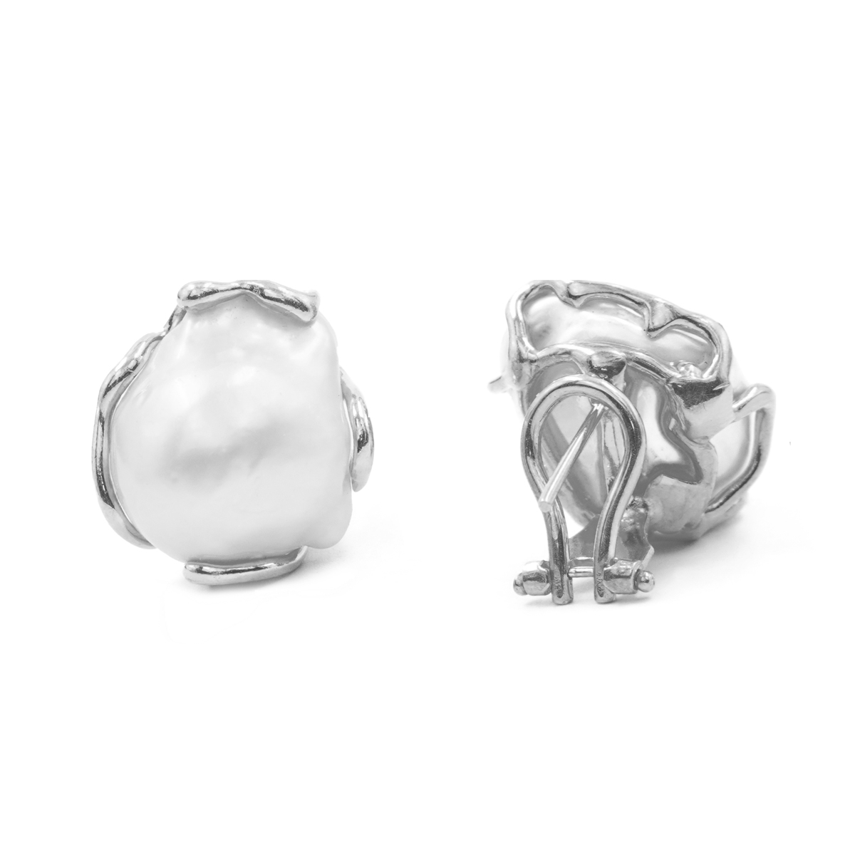 Orecchini Argento con Perla - Rodiato
