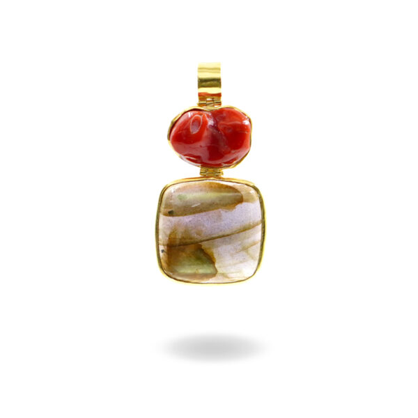 Pendente Argento con Corallo, Labradorite – Rosè