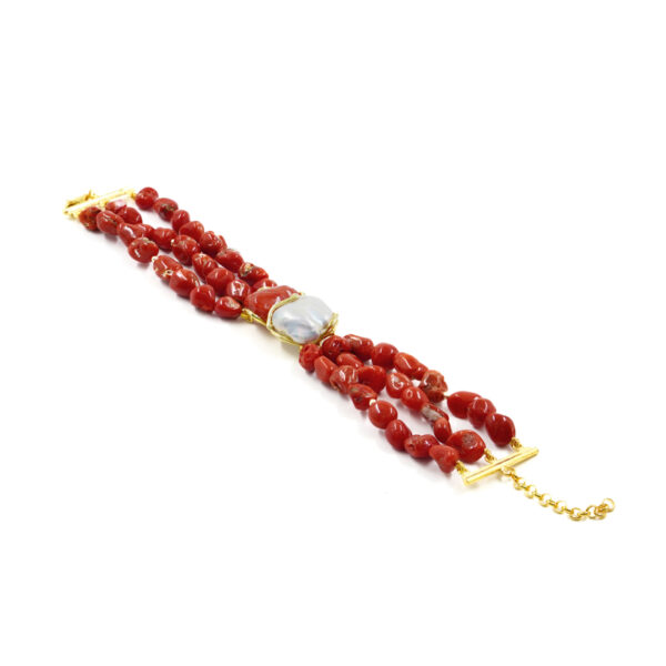 Bracciale in corallo, perla, chiusura argento dorato