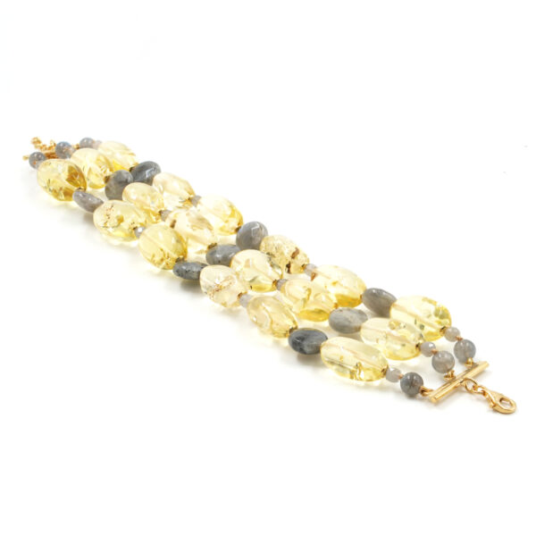 Bracciale in ambra, labradorite, chiusura argento dorato