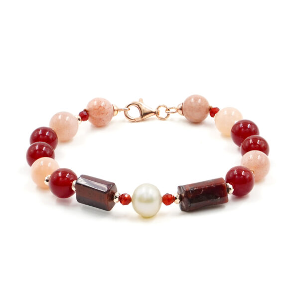 Bracciale in agata, pietra di Luna, perle, chiusura argento rosè