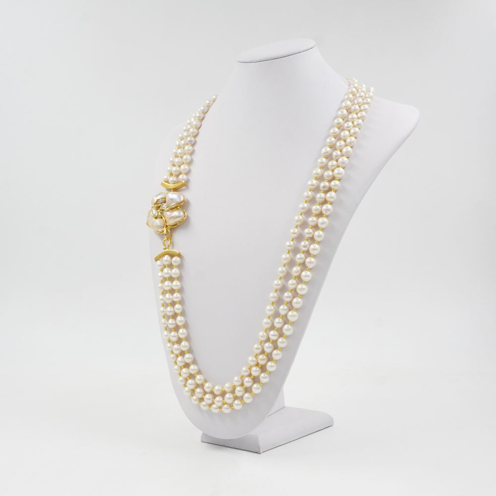 Collana in perle, chiusura in argento dorato - immagine 2
