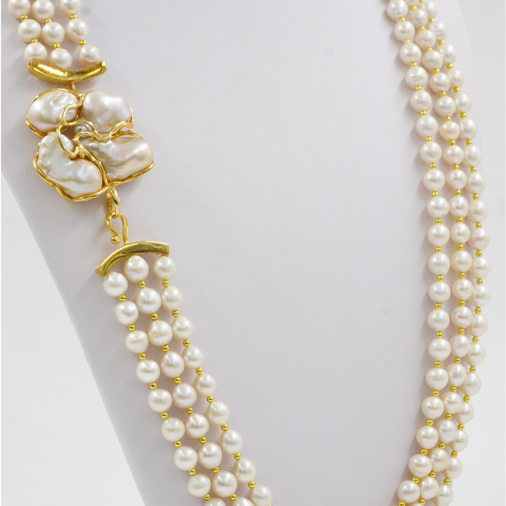 Collana in perle, chiusura in argento dorato - immagine 3