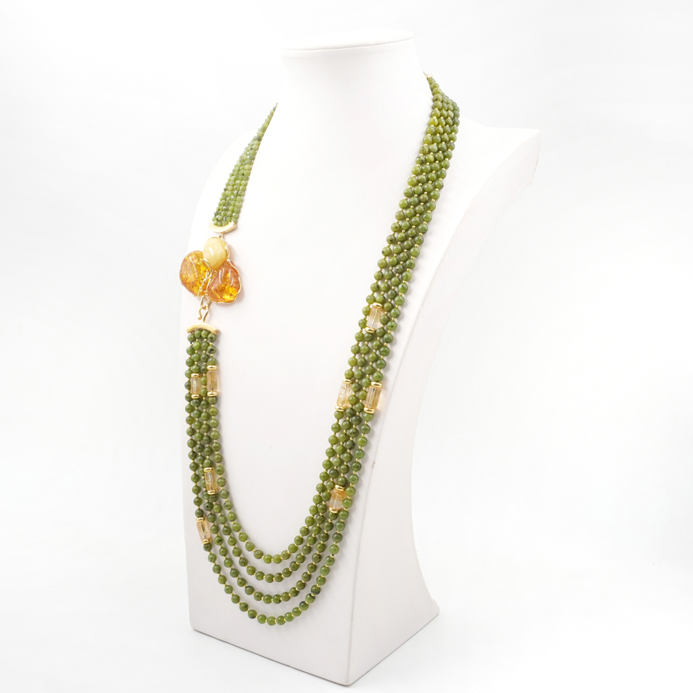 Collana in giada, ambra, chiusura argento dorato - immagine 2