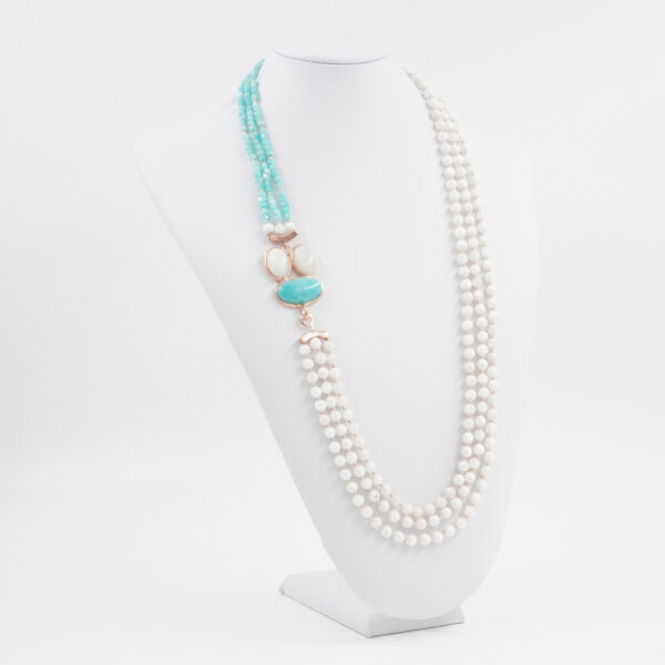 Collana in Amazzonite, Pietra di Luna, chiusura argento dorato