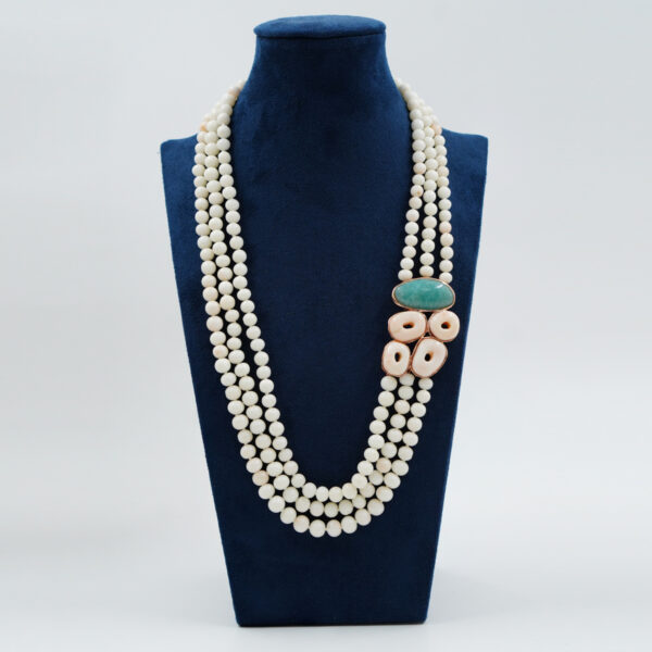 Collana in corallo, amazzonite, chiusura argento rosè