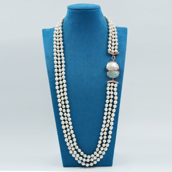 Collana in perle, acquamarina, chiusura argento rosè