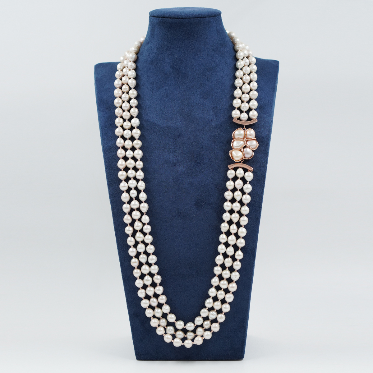 Collana in perle, chiusura argento rosè