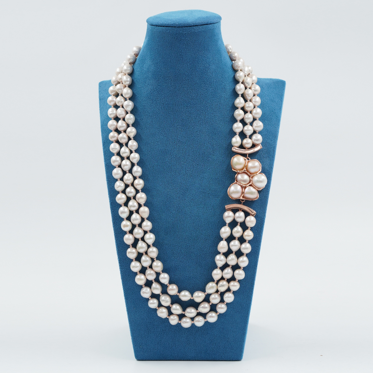 Collana in perle, chiusura argento rosè