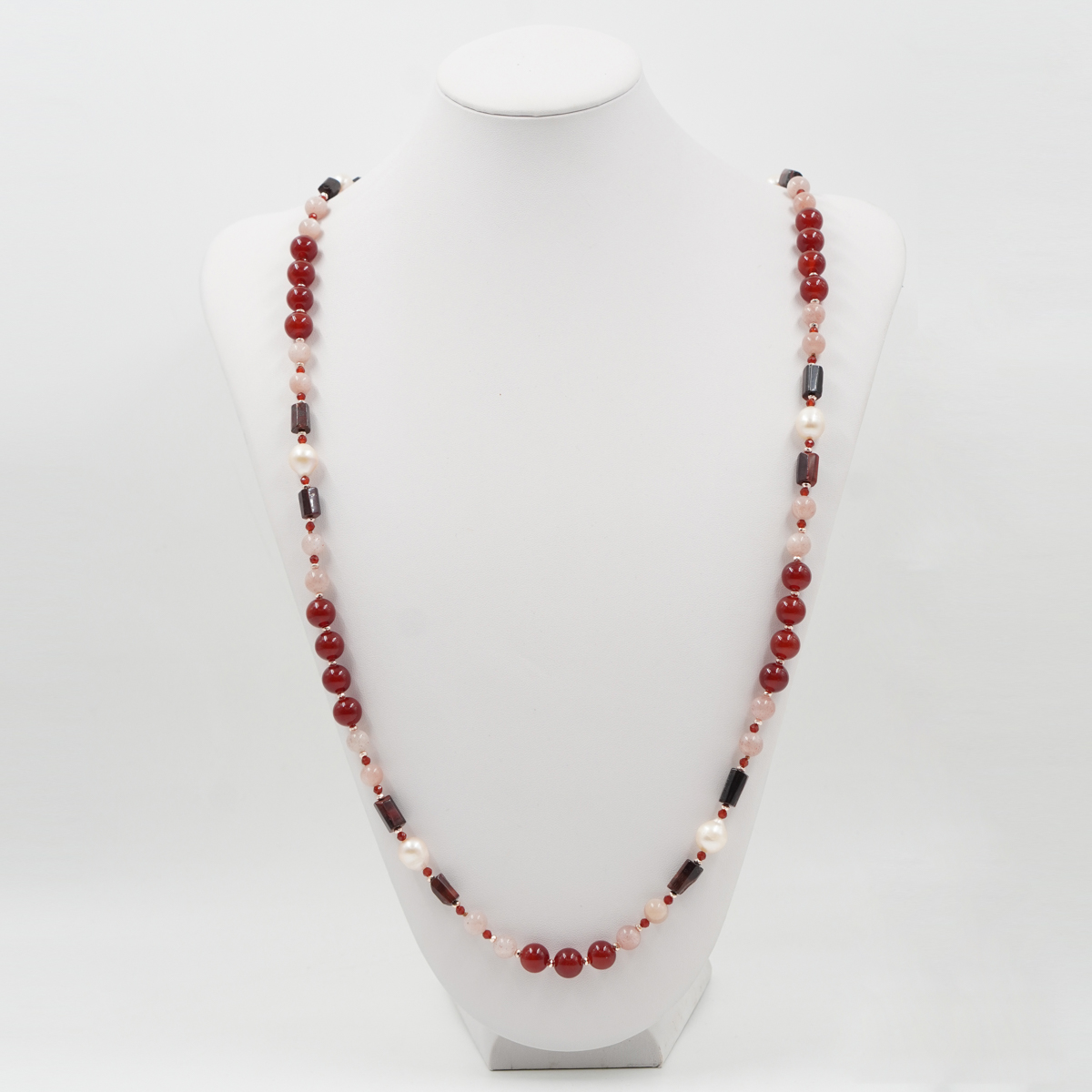 Collana in agata, pietra di Luna, perle, chiusura argento rosè - immagine 2