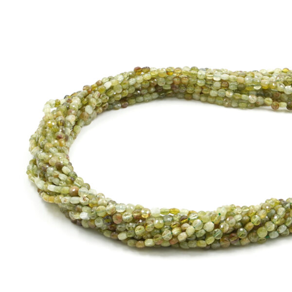 Green Garnet strands faceted coin 4mm
