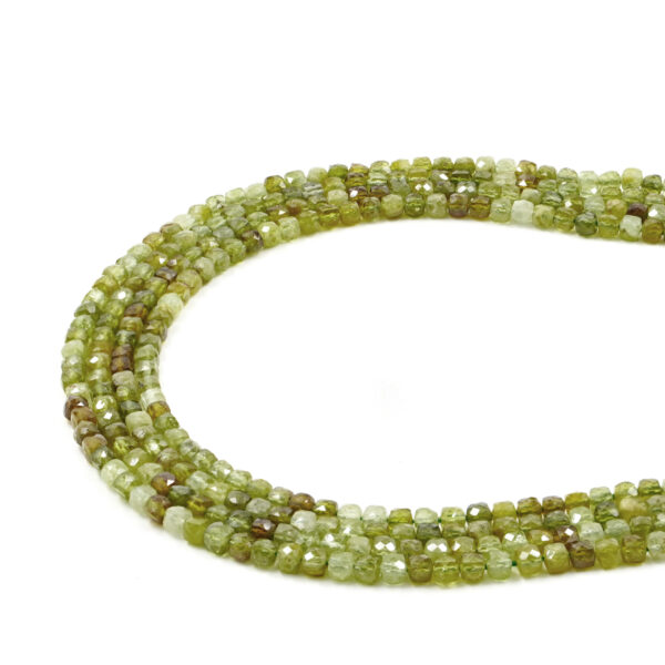 Green Garnet strands faceted dice 4mm