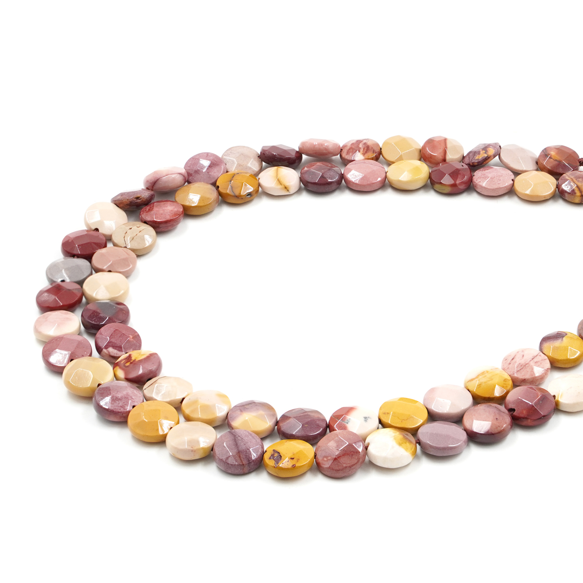 Mookaite strands faceted coin 10mm