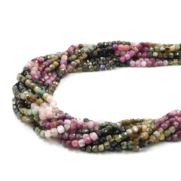 Tourmaline strands faceted dice 4mm