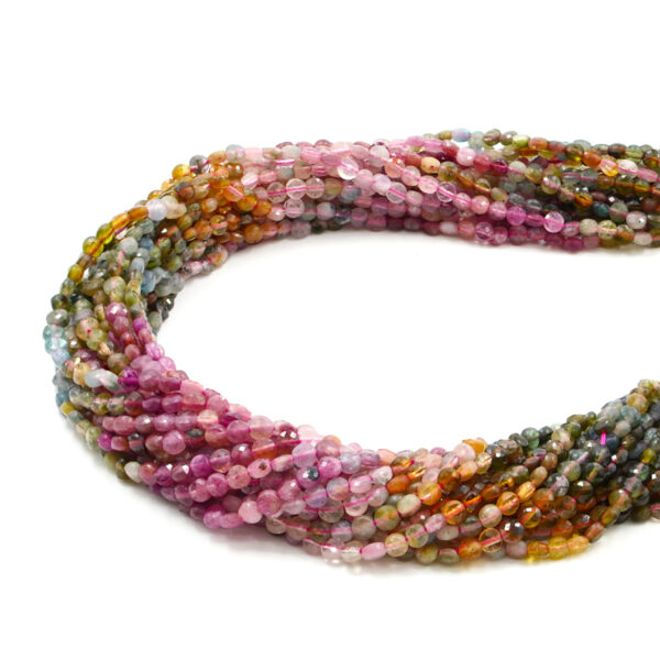 Tourmaline strands faceted coin 4mm