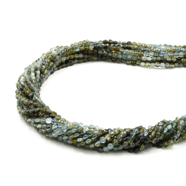 Blue Tourmaline strands faceted coin 4mm