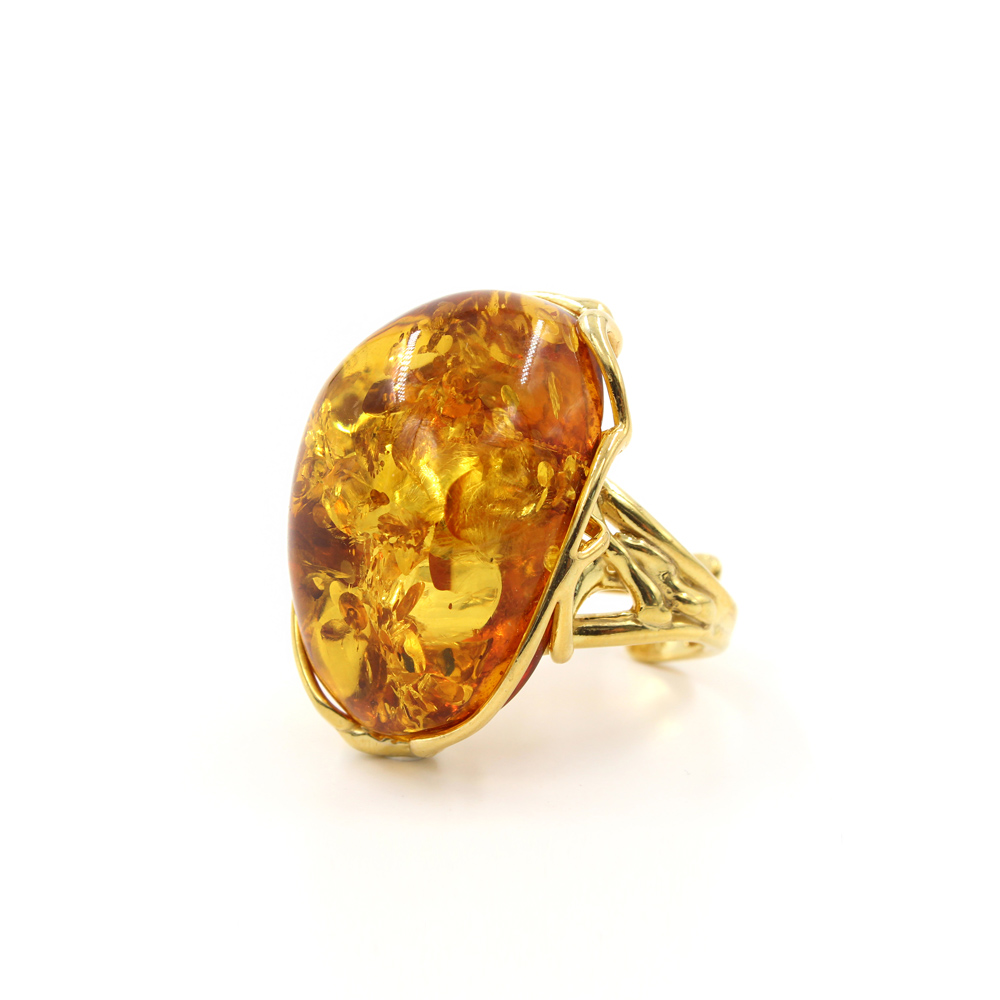 Anello Argento con Ambra Cognac – Dorato - immagine 2
