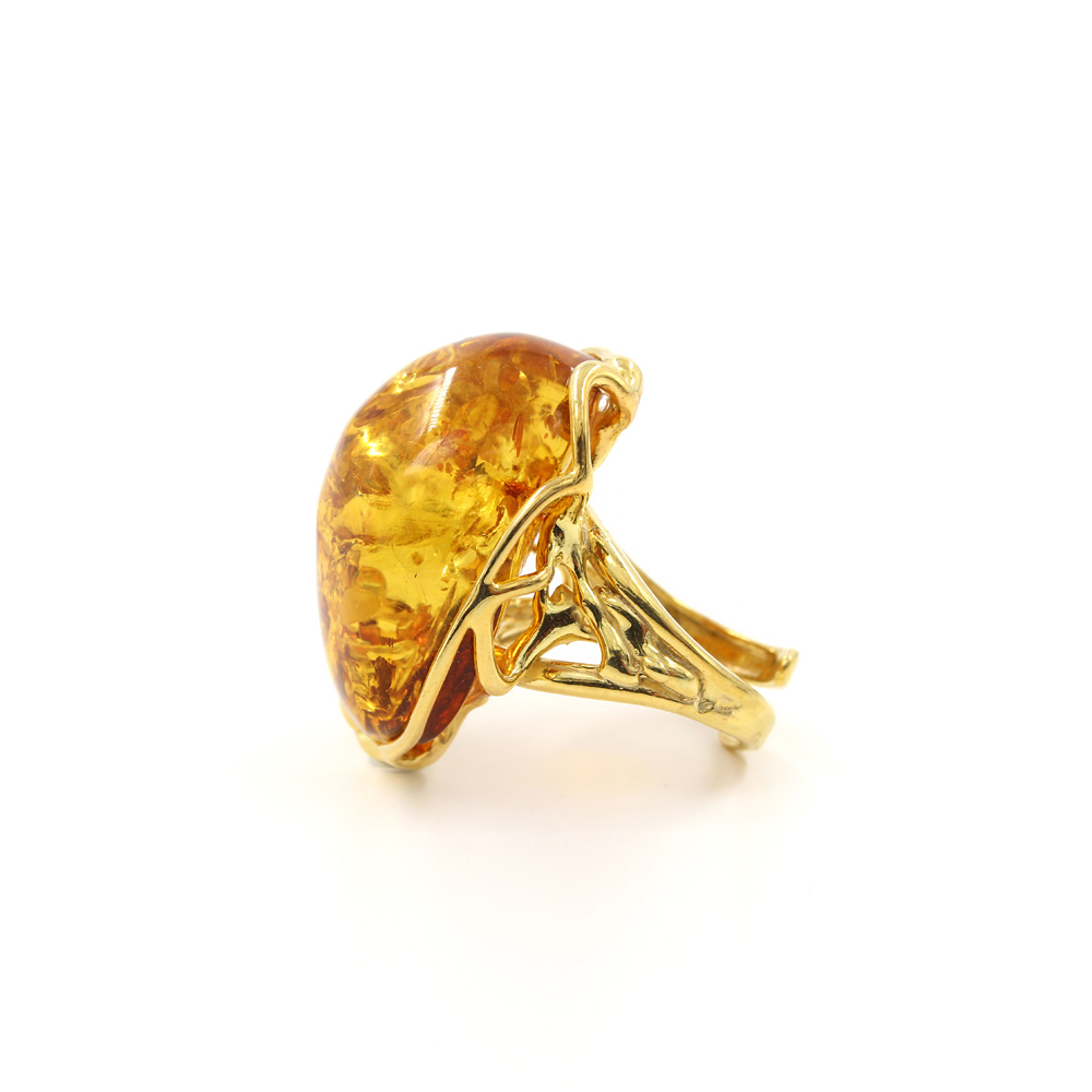 Anello Argento con Ambra Cognac – Dorato - immagine 3