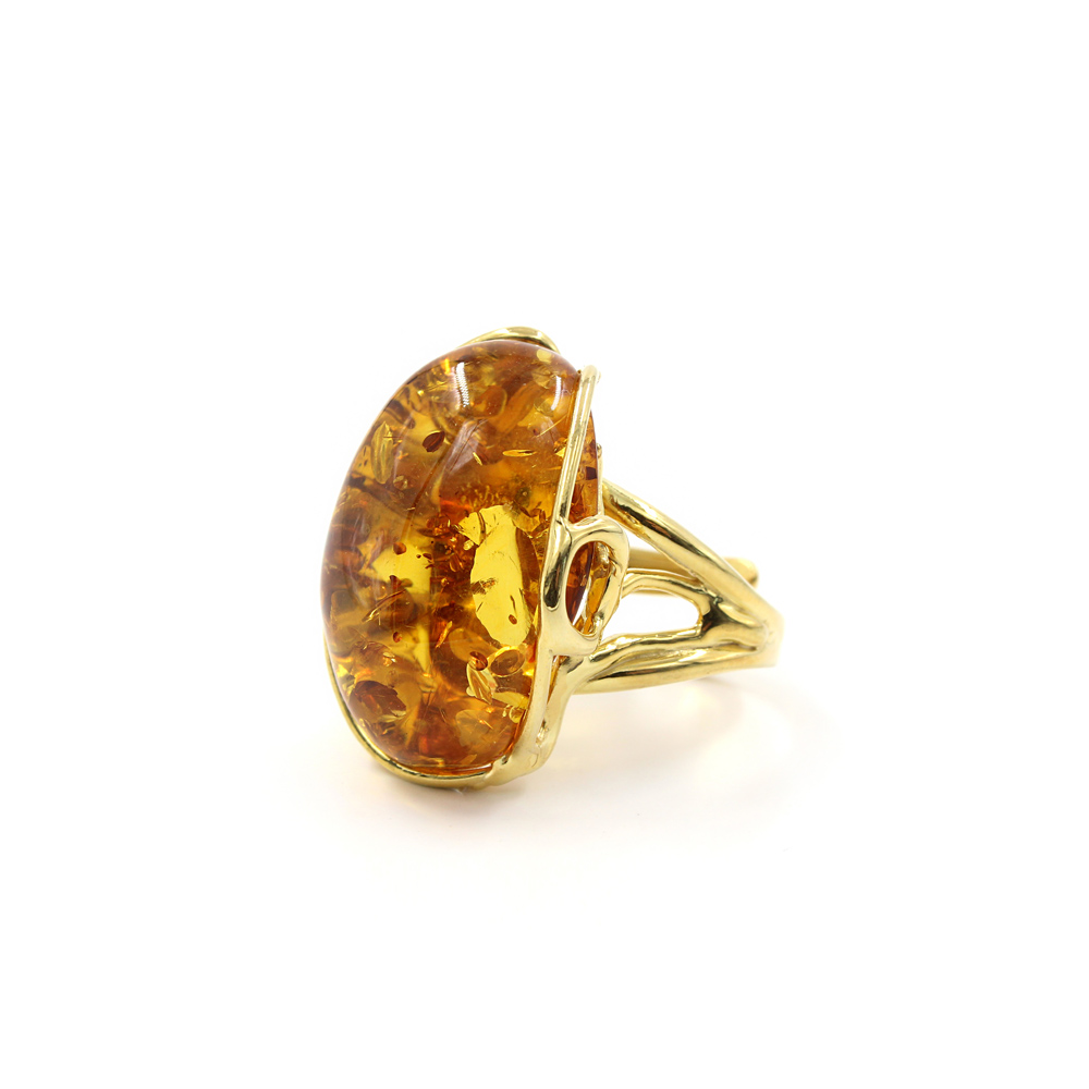 Anello Argento con Ambra Cognac – Dorato - immagine 4