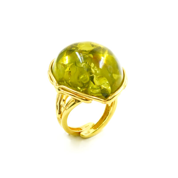 Anello Argento con Ambra Verde &ndash; Dorato