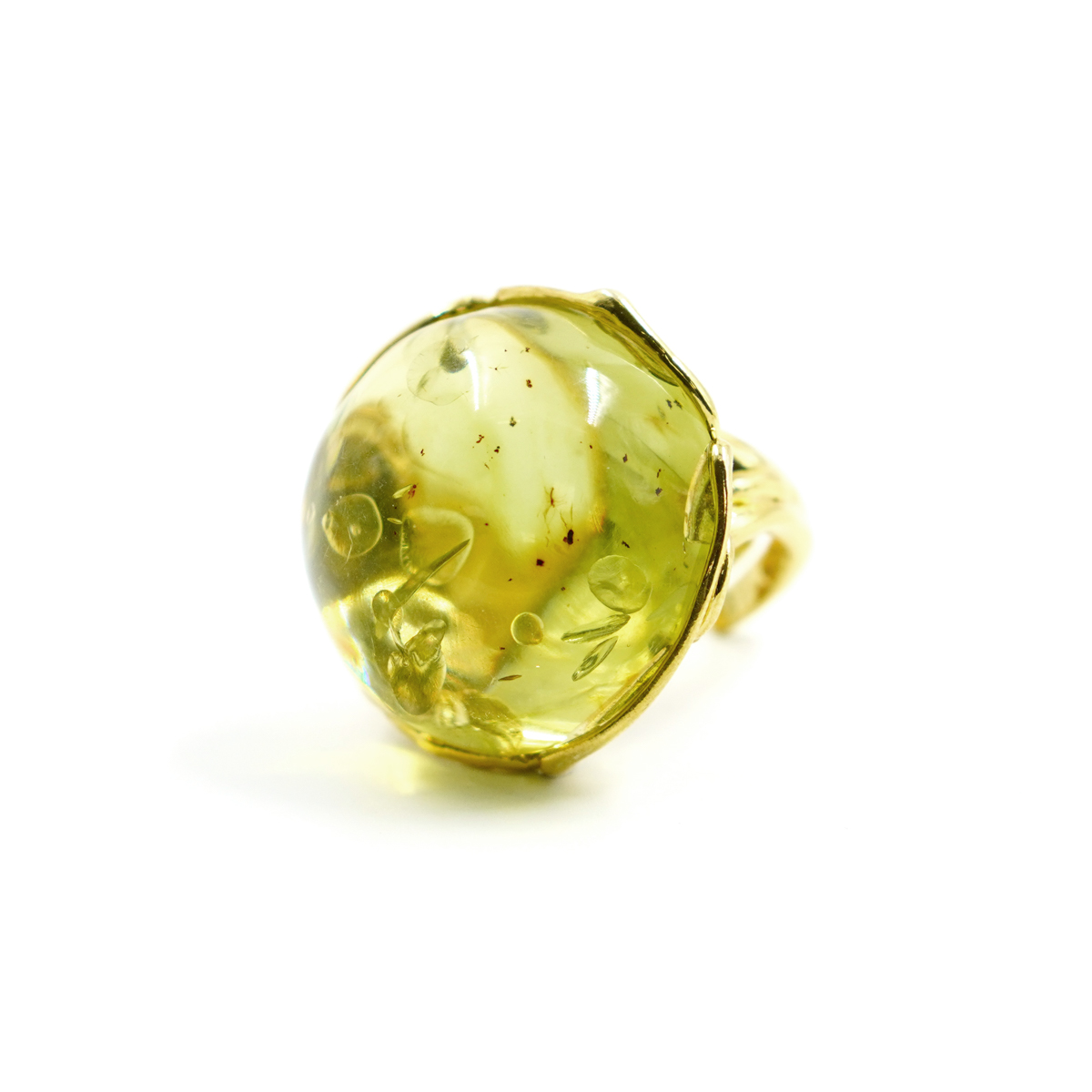 Anello Argento con Ambra Verde – Dorato - immagine 2