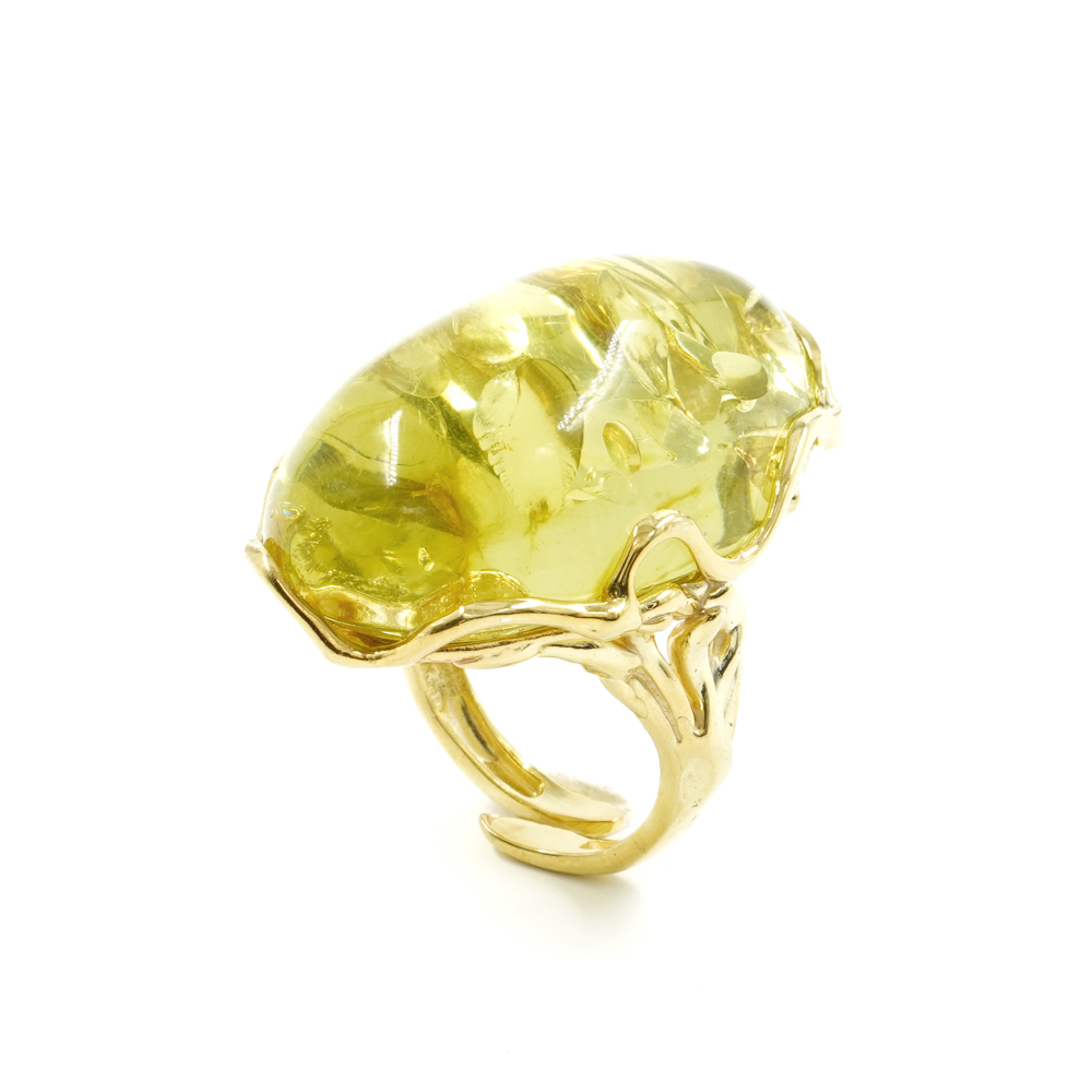 Anello Argento con Ambra Verde – Dorato - immagine 3
