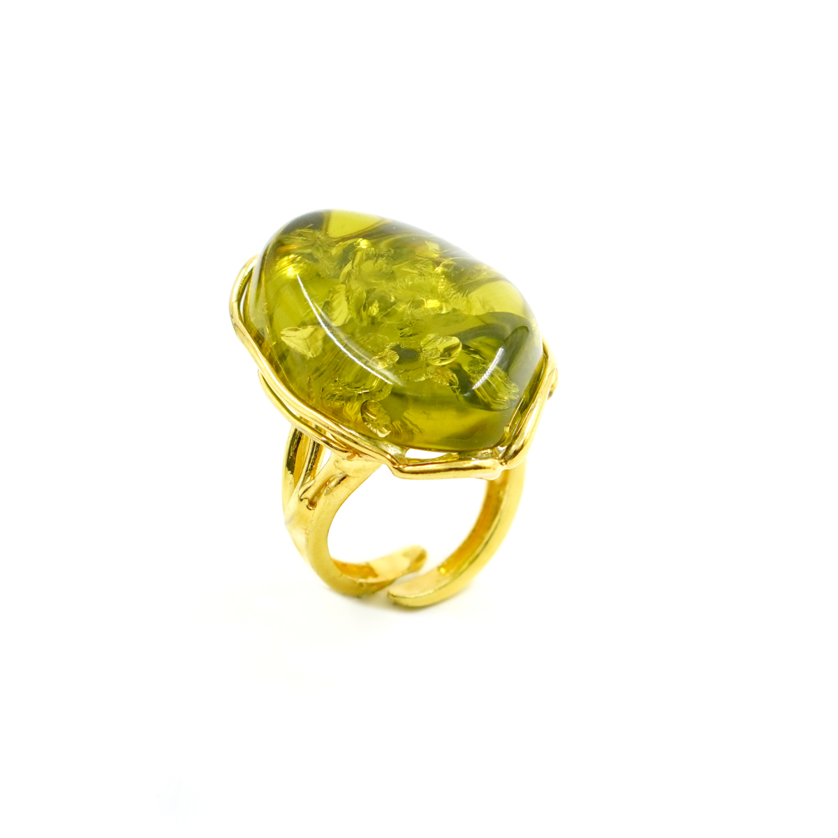 Anello Argento con Ambra Verde – Dorato - immagine 4