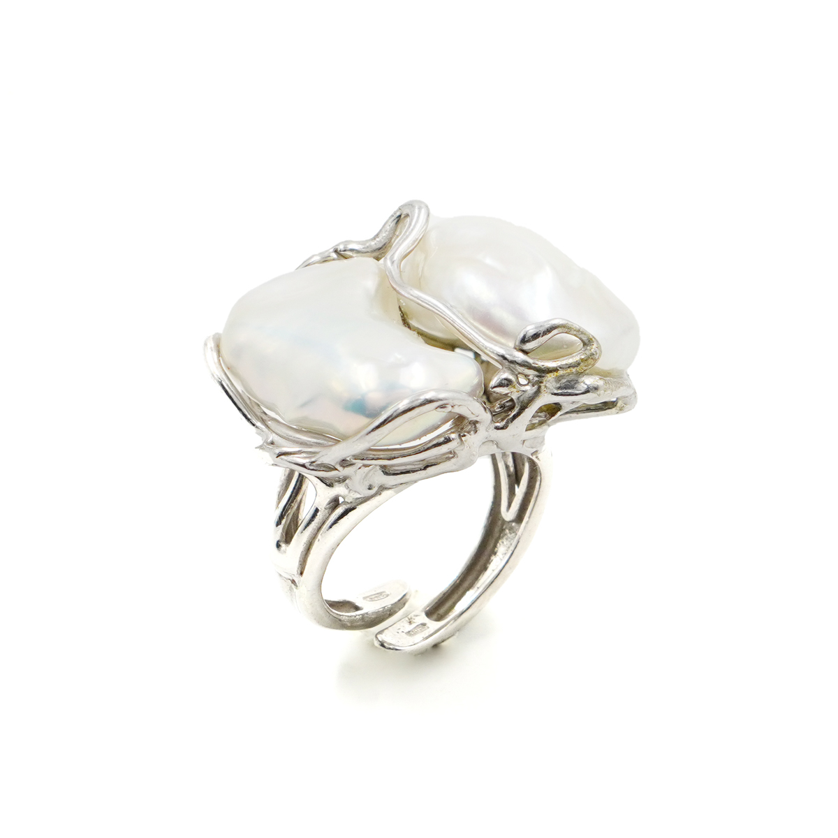 Anello Argento con perle - Rodiato