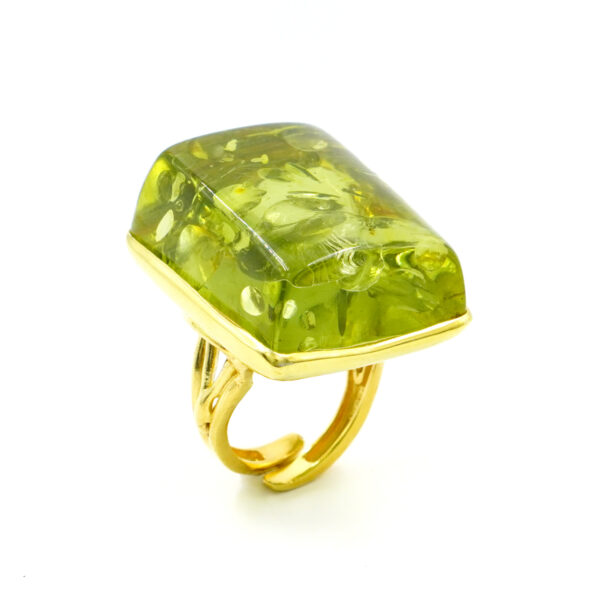 Anello Argento con Ambra Verde &ndash; Dorato