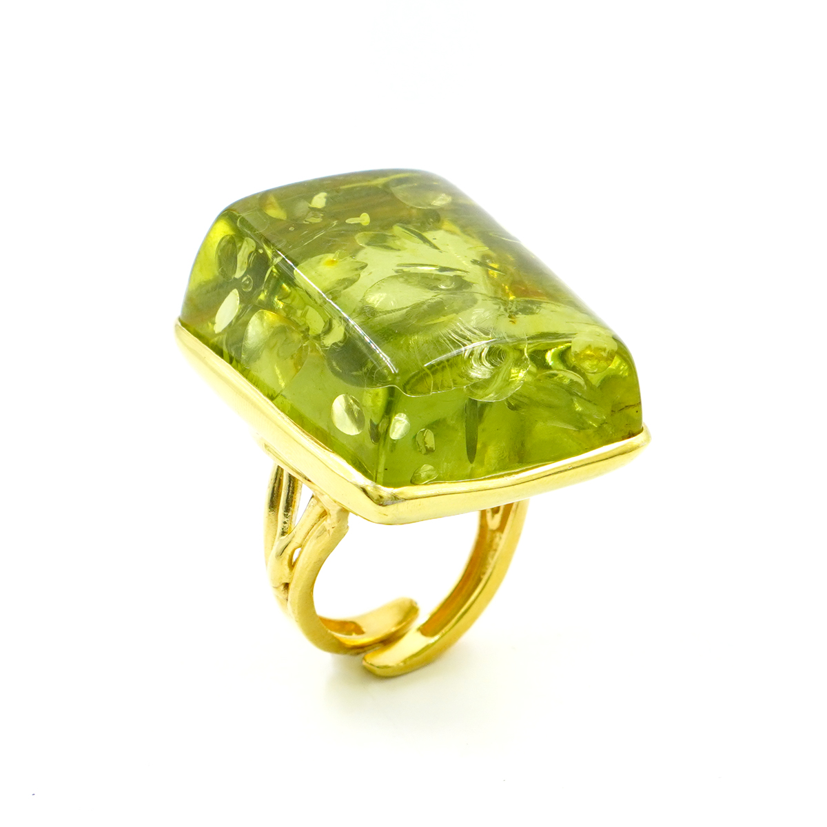 Anello Argento con Ambra Verde – Dorato