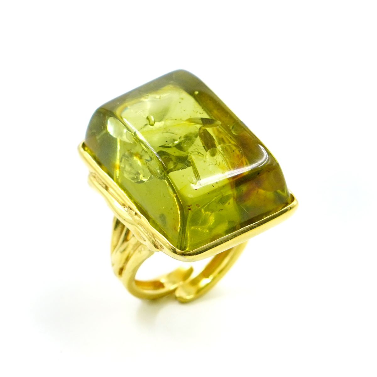 Anello Argento con Ambra Verde – Dorato - immagine 2