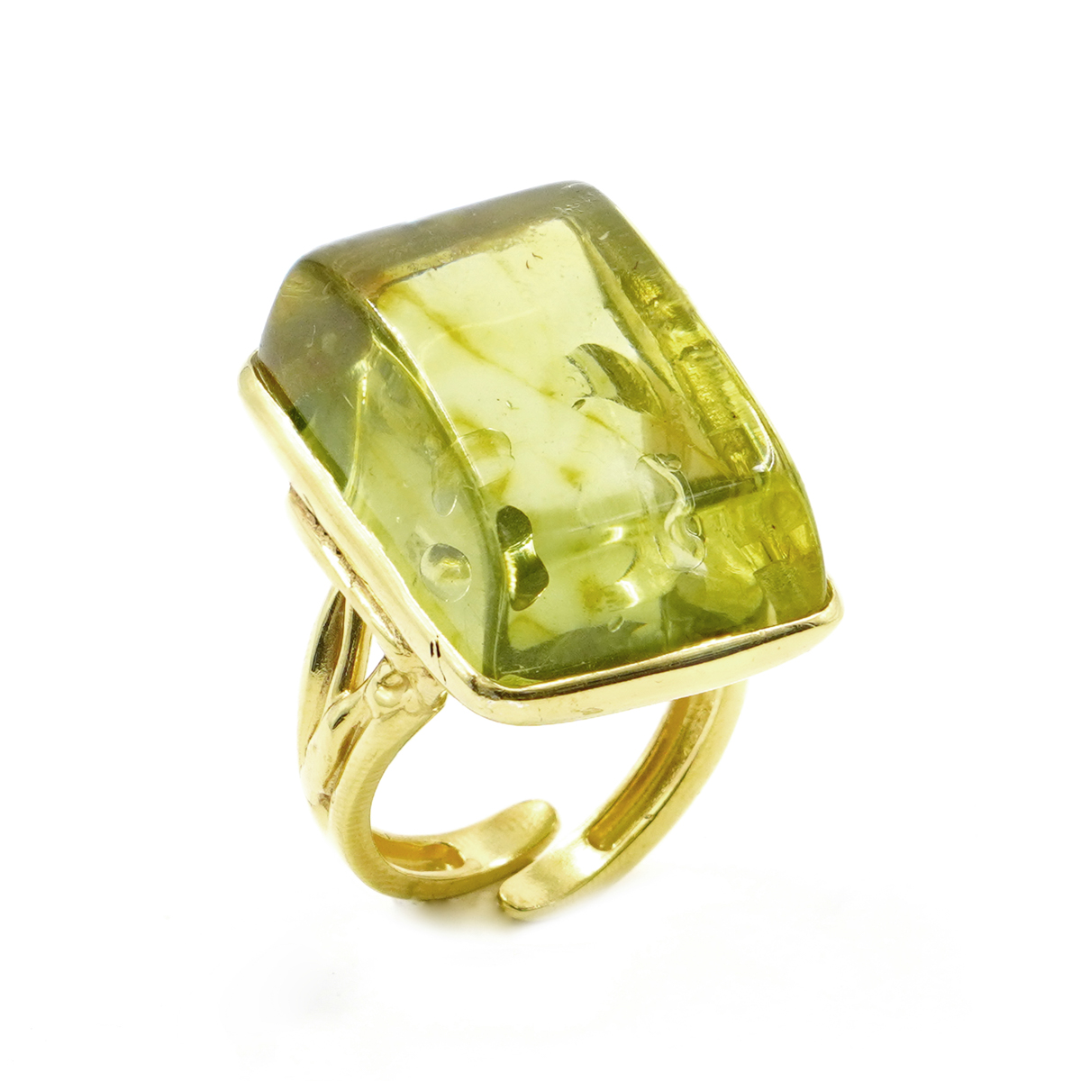 Anello Argento con Ambra Verde – Dorato - immagine 3