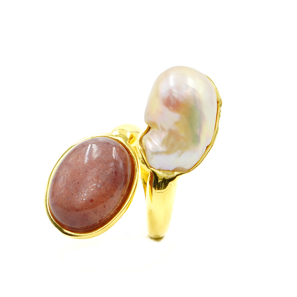 Anello Argento con perla, pietra di Luna - Dorato - immagine 3