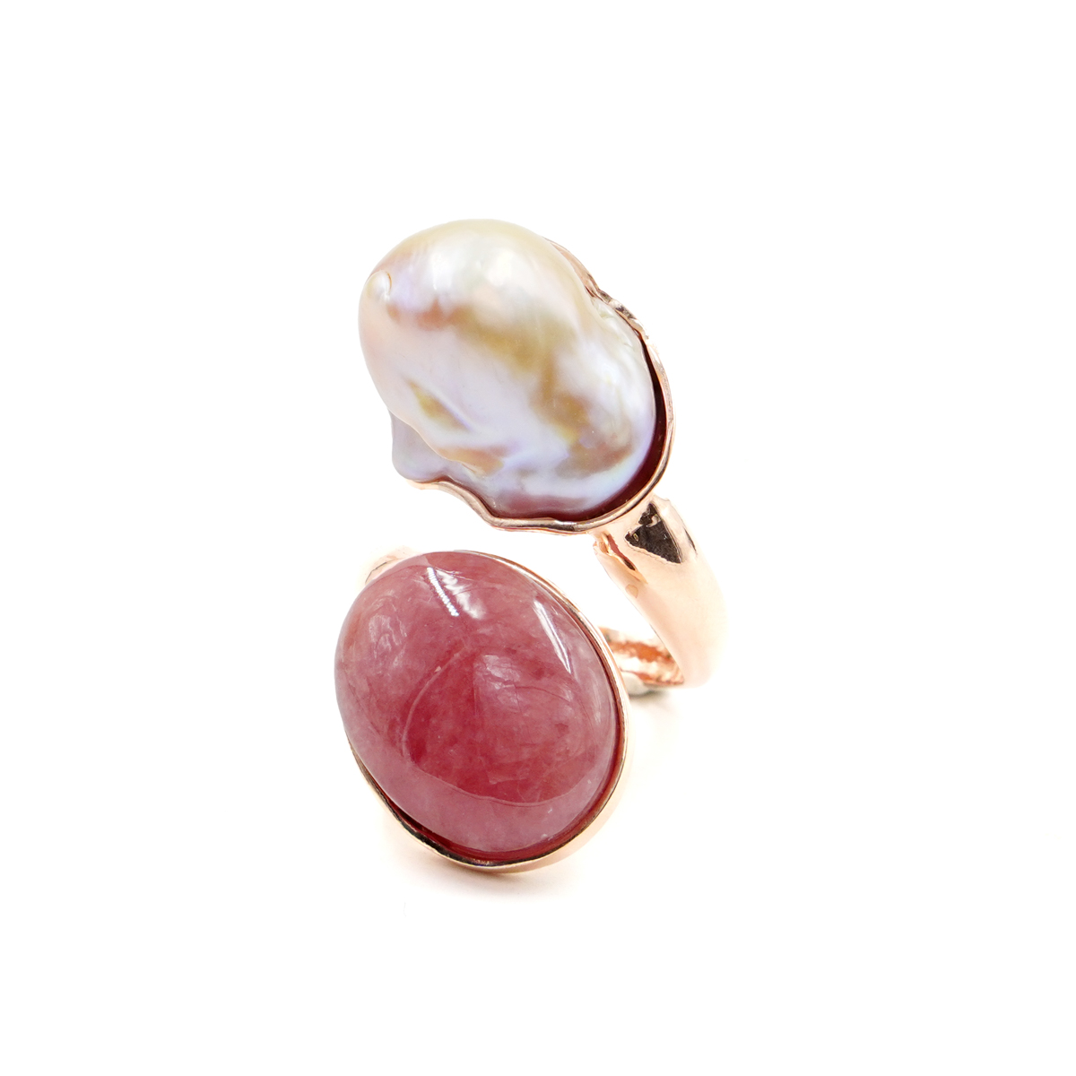 Anello Argento con perla, rodocrosite - Rosè