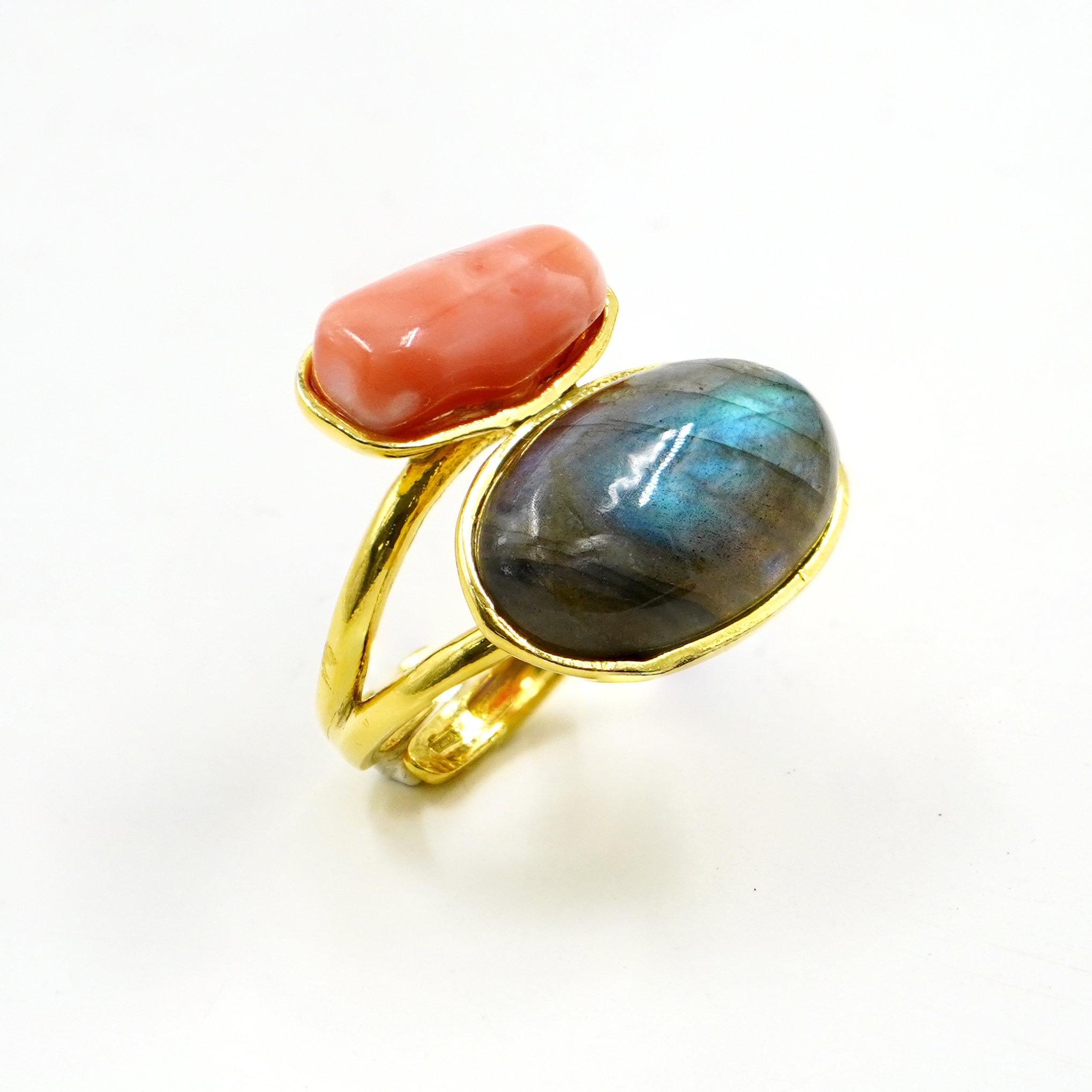 Anello Argento con Corallo, labradorite - Dorato - immagine 2
