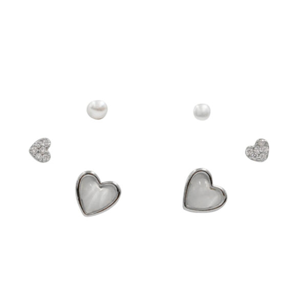 Set Orecchini Argento cuore, perla, madreperla – Rodiato