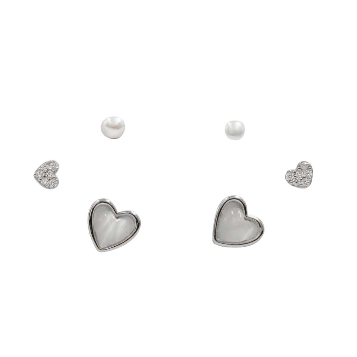 Set Orecchini Argento cuore, perla, madreperla – Rodiato