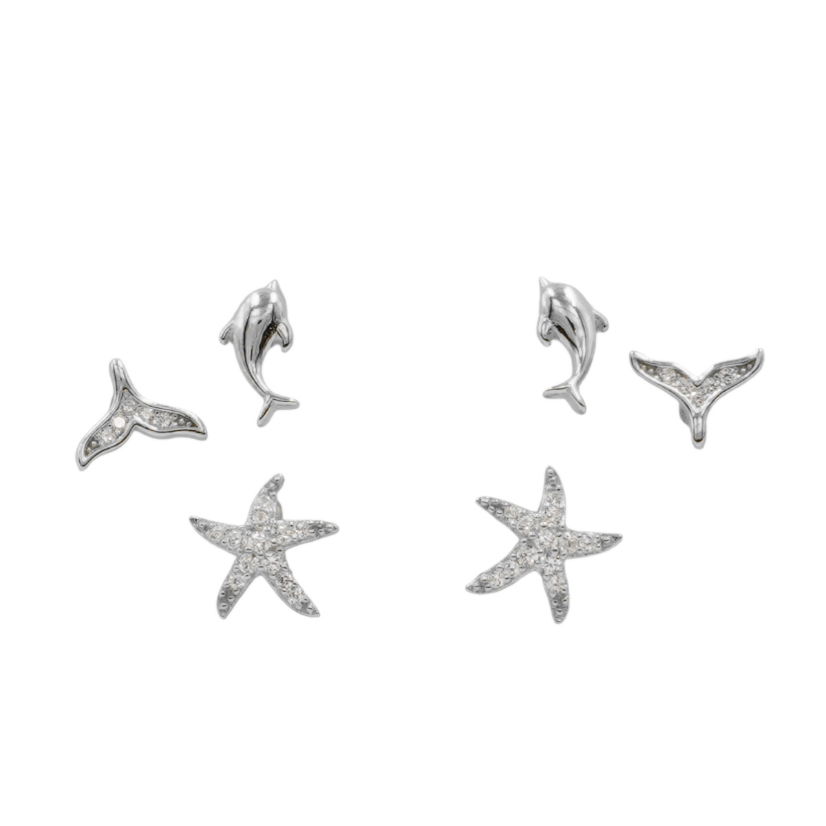 Set Orecchini Argento delfino con zirconi – Rodiato