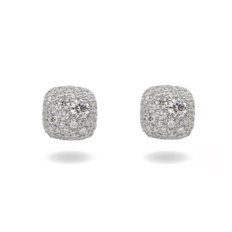 Orecchini Argento quadrati con zirconi – Rodiato